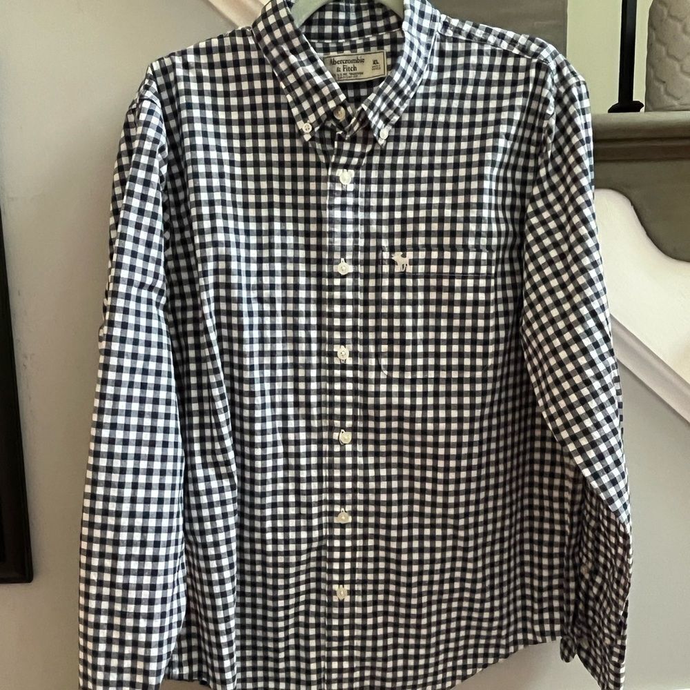 Abercrombie & Fitch Navy & White Buffalo Check Button Down Shirt sz XL EUC